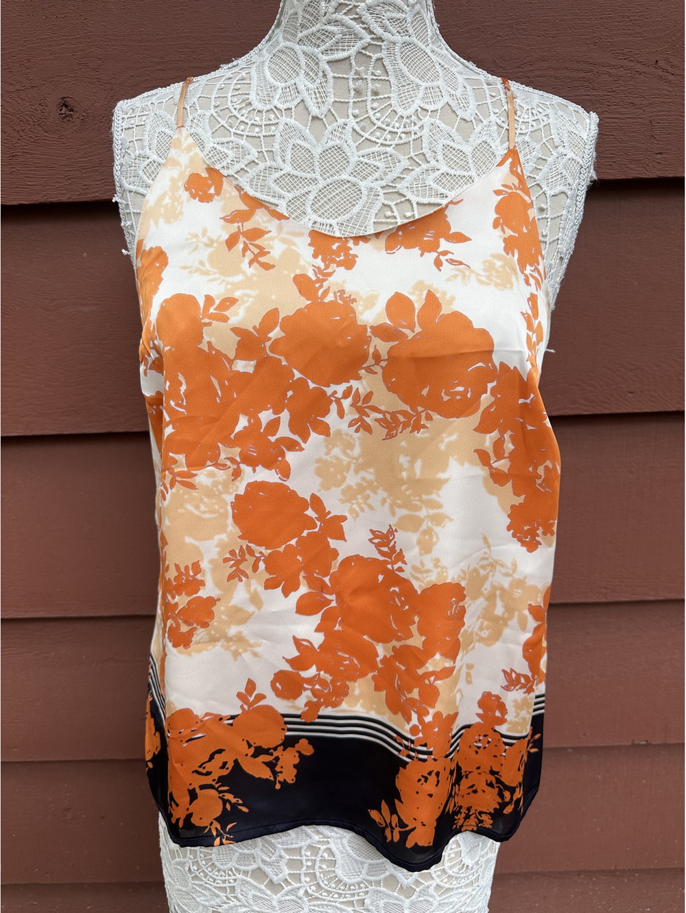 The Limited Floral Camisole Tank Top Orange White‎ Navy Striped